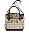 Work an iconic note into your handbag collection with Burberry Londons charactersitic checked convertible tote, perfect for stashing away work and weekend essentials alike - Logo hardware, adjustable width, removable belted shoulder strap, two internal sections, zippered middle pocket, inside zippered back wall pocket - Carry with classic, elegant, and fashion-forward looks