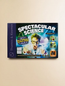 Amaze your audience with awesome chemistry demonstrations! Set contains the lab equipment, materials and chemicals you need to put on your own science show. A special 64-page, full-color, comic-book style manual guides you through the preparation and performance of 25 shows. Special cue cards are also included to help you remember your lines and each experiment's procedure.