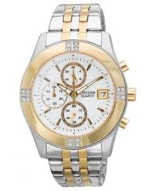 A detailed chronograph timepiece built with golden shine and crystal sparkle from Citizen's Quartz collection.