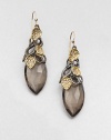 From the Elements Siyabona Collection. A cluster of gunmetal leaves and Swarovski crystal-set goldtone petals holds a faceted teardrop of smokey quartz in these dramatic earrings.Smokey quartzCrystalGoldtone and ruthenium platingLength, about 2.25Ear wireMade in USA