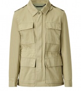 Narrow parka-cut jacket by New York designer Marc Jacobs is a must-have piece all year round - Casual and versatile in beige-colored cotton - Moderately long with shoulder bars, flap pockets, hidden zipper placket and top botton closure - Fits all relaxed looks with effortless style