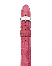 Dress your watch to dazzle with this alligator skin strap from Michele. Designed to add an exotic touch to your favorite timepiece, it flaunts on-trend texture and a chic, silvery buckle.