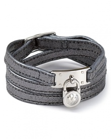 Opt for effortless accessories like this leather wrap bracelet from MICHAEL Michael Kors, accented by a bold silver-plated lock. It's a modern touch with timeless appeal.