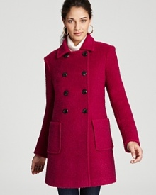 In thick, textured wool, DKNY's Joanna coat shows off in jewel-tone fuschia, a trend-right staple for when temperatures drop.