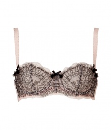 With a seductive fit and d?colletage-enhancing padded cups, this Chantal Thomass bra will turn up the heat to red hot - Soft cups, hide-and-seek effect ruffled lace overlay, black bows, allover floral print, wide adjustable straps, back hook and eye closures - Perfect under a low cut cocktail dress or with matching panties for sultry lounging