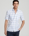 HUGO Exino 2-Pocket Plaid Short Sleeve Sport Shirt - Slim Fit