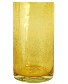 The eye-catching Iris highball glass makes a big impact in any setting with a fresh citrine color and tiny bubbles trapped in dishwasher-safe glass. From Artland.