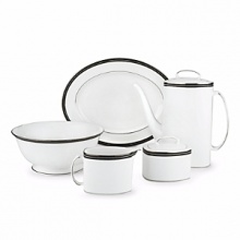 Kate Spade and Lenox join together to bring ease, elegance and understated wit to the table. Union Street translates kate spade's signature contrast stitching to the table with simple black banding dotted with white. Dishwasher safe.