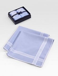 From the Savile Row maker of fine men's furnishings, classic handkerchiefs of fine cotton. Boxed set of two About 18½ square Cotton; machine wash Imported