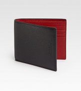 A contrasting interior lends a remarkably modern touch to a simple wallet style, rendered in lightly-pebbled leather with eight slots, providing ample storage of all your credit cards and other essentials.One bill compartmentEight card slotsLeather4W x 4HImported