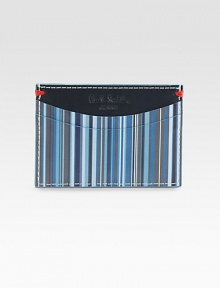 Multicolored striped pattern on luxurious leather.Two credit card slotsLeather4W X 2¾HMade in Italy