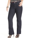 Lend a sophisticated feel to your casual wardrobe with DKNY Jeans' plus size skinny jeans, featuring a dark wash.