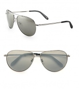 A classic aviator crafted in sleek, lightweight metal exudes timeless style and sophistication. Available in shiny silver frames with smoke flash lenses.Metal100% UV ProtectionMade in Italy