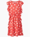 Perfect style. This light and soft polka dot-print dress from DKNY will be sure to get her spotted.