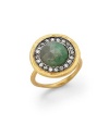 THE LOOKNouveau CollectionRose cut emerald and cubic zirconia accents22k yellow goldplated and black ruthenium-plated setting THE MEASUREMENTDiameter, about ¾ORIGINImported