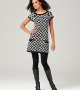 A geometric print adds graphic appeal to Style&co.'s sweater-knit tunic-dress. The affordable price makes this one chic steal!