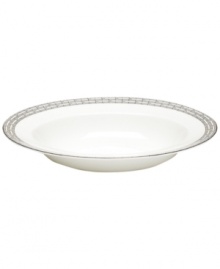 Sit down to a stylish table with the Hightown rim soup bowl by Martha Stewart Collection. Contemporary bone china dinnerware with a distinct platinum pattern puts modern sophistication at the top of your menu.