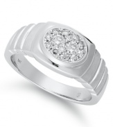 Wedded bliss. This perfectly sophisticated men's ring by Prestige Unity features round-cut diamonds (1/4 ct. t.w.) in a chic, oval shape. Set in 10k white gold.