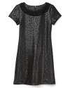 An on-trend leopard print dress from Nicole Miller Kids flaunts an embellished neckline on an a line silhouette.