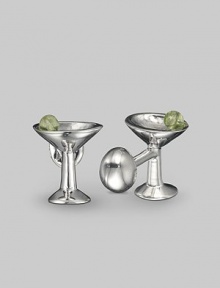 A toast to style, in sculpted sterling silver with a peridot olive accent. Glass length, about ¾ Ball-shaped t-back Made in USA