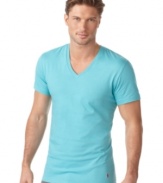 The classic v-neck from Ralph Lauren with hem polo player accent adds refinement to your casual look.