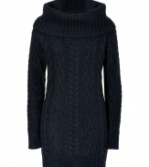 Take on the new season in ultra luxe style with Malos chunky knit cashmere cabled dress, perfect for cozy weekends with flats, or chic days at the office with heels - Oversized ribbed turtleneck, long sleeves, ribbed trim - Form-fitting - Wear with flats and shoppers, or with statement heels and sleek carryall totes