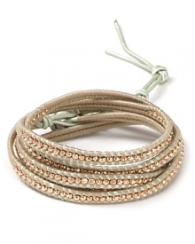 Make a boho-luxe statement with this leather bracelet from Chan Luu, accented by rose gold nuggets. This 5-wrap style perfects eclectic chic, so wear it give looks a free spirited spin.