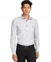 Epaulets and a subtle striped pattern give this Kenneth Cole New York button down a cool modern style.