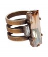 Stylish ring from cult New York accessories label Dannijo - Handmade in the U.S. of brass and crystals - Rectangular light amber stone is flanked by two smaller clear crystals - New three-ring style and elegant antique finish - A modern, polished piece that compliments just about any outfit - Easily dressed up or down for day or evening