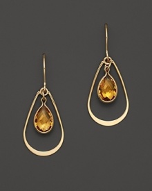 Bezeled citrine teardrops, framed in 14K yellow gold.