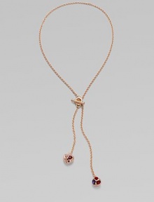 A warm rose goldtone style with colorful rhinestone accents on a delicate link chain. Rose goldtone brassGlass stonesLength, about 21½Pendant size, about ¾ Toggle closureImported 