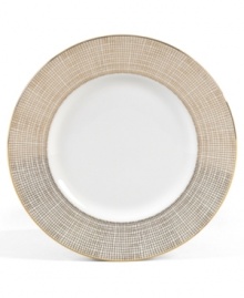 Like fine mesh ribbons, a crisscross of gold bands with platinum accents create this delightfully rustic dinnerware pattern. A beautiful way to bring homespun charm to formal events or exquisite style to every meal.