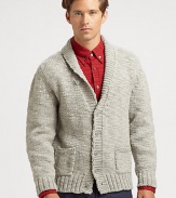 Shawl collar cardigan shaped in a textured, wool knit for a cozy fit.Button-frontShawl collar< Waist patch pocketsWoolDry cleanImported