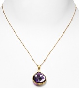 Coralia Leets, a celeb favorite, has created a regal, faceted purple quartz pendant to spark your wardrobe.