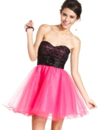 Speechless defines fun glam with a party dress made for twirling! The full, tulle skirt and embellished bodice contributes loads of girlish style.