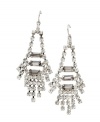 Sparkling and spectacular. Fossil's stunning chandelier earrings are embellished with a glittering assortment of black and clear crystals. Crafted in silver tone mixed metal. Approximate drop: 3 inches.