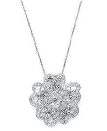 Petal perfection. Eliot Danori's intricate Plumeria pendant features a unique floral design accented by sparkling round-cut crystals. Set in silver tone mixed metal. Approximate length: 16 inches + 2-inch extender. Approximate drop: 1-1/8 inches.