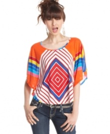 Turn up your wardrobe's color volume with this top from Belle Du Jour -- and score great style that's right on target!