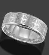 Classic, historical style. This tungsten carbide ring by Triton features an intricate laser-etched cross design and smooth, comfortable fit. Approximate band width: 8 mm. Sizes 8-15.