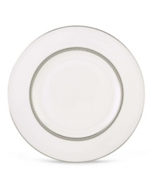 Metropolitan sensibility and modern design combine in this understated white bone china from Lenox's collection of dinnerware and dishes. Platinum gild along the edge is enhanced by a clean, platinum geometric pattern reminiscent of architectural details. Accent plates feature the geometric pattern along the interior verge, with a thin platinum band along the outer rim. Qualifies for Rebate