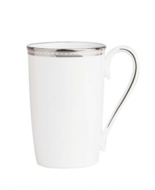 Metropolitan sensibility and modern design combine in this understated white bone china accent mug from Lenox's collection of dinnerware and dishes. Platinum gild along the edge is enhanced by a clean, platinum geometric pattern reminiscent of architectural accents. Qualifies for Rebate