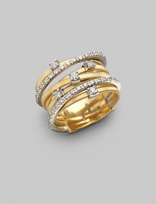 Seven graceful bands, some sprinkled with diamonds, some with diamonds all around, come together in one shimmering design of textured 18k gold. Diamonds, 0.41 tcw 18k yellow gold Width, about ½ Made in Italy