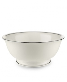 From the Lenox Classic Collection, Federal Platinum formal dinnerware and dishes add a luxurious note to your table. Made of exquisite white bone china with platinum trim, a complete selection of pieces is available. Coordinating Debut Platinum crystal stemware adds the finishing flourish. Qualifies for Rebate