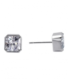 Sparkle that transitions effortlessly from day to night. CRISLU's stunning style features princess-cut bezel-set cubic zirconias (4 ct. t.w.) set in platinum over sterling silver. Approximate diameter: 8 mm.