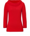 With a feminine wide neckline and rich shade of sapphire, Michael Kors cashmere pullover is a luxurious choice for polished daytime looks - Wide ribbed neckline, 3/4 sleeves, ribbed trim - Slim fit - Wear with tailored separates and sleek peep-toes