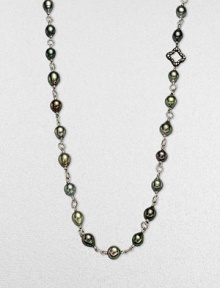 From the Midnight Pearl Collection. Blackened sterling silver cable & quatrefoil links are the prefect accent to these spectacular Tahitian pearls. Tahitian pearlsDiamonds, .2 tcwBlackened sterling silverLength, about 40Lobster clasp closureImported 