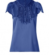 This ruffle-laden top from Steffen Schraut inject glam style into your office-to-evening look - Round neck with ruffle trim, petal-shaped short puff sleeves, bodice with front ruffle details, slim fit, concealed back zip closure - Wear with a pencil skirt, cropped trousers or skinny jeans