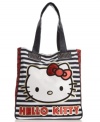 So tote-ally adorable! The sweet face of Hello Kitty is featured on front of this fun striped tote, while a bow pattern decorates sides. Metallic trim adds just enough glitz and glam.