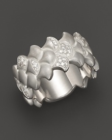 Brilliant diamonds accent abstract fishscales in India Hicks' sterling silver ring.