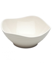 With the look of hand-thrown pottery in hard-wearing stoneware, the Swirl square soup bowl from Mikasa enhances casual meals with fuss-free elegance. A matte finish with glazed accents adds stylish distinction to pure white.